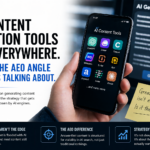 Mobile app showcasing AI content tools.