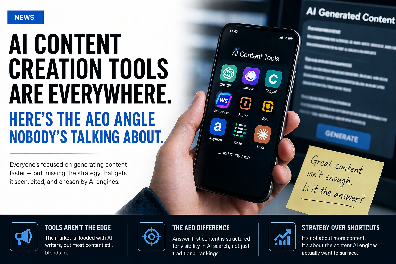 Mobile app showcasing AI content tools.